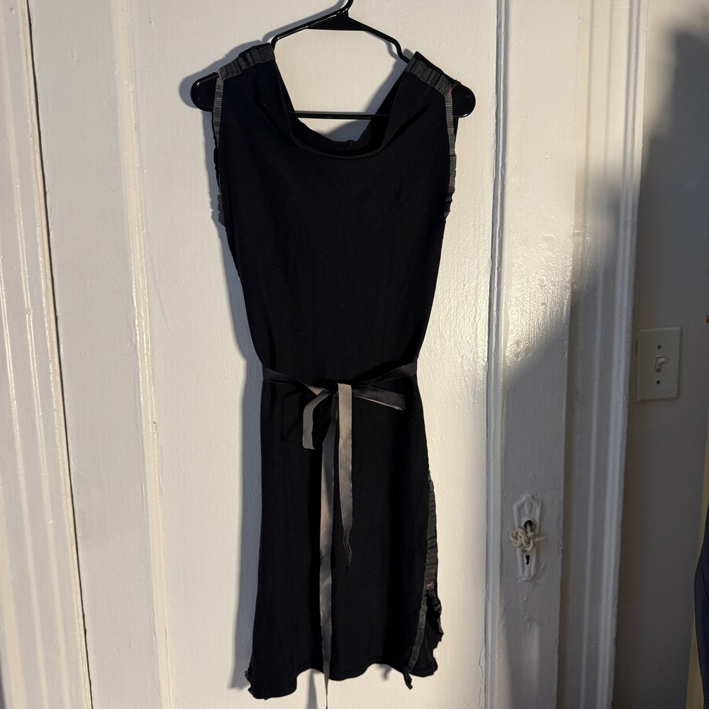 Vtg Y2K Cop Copine Black Ribbed Knit Cowl Neck Dress Coquette Minimalist - Picture 6 of 9